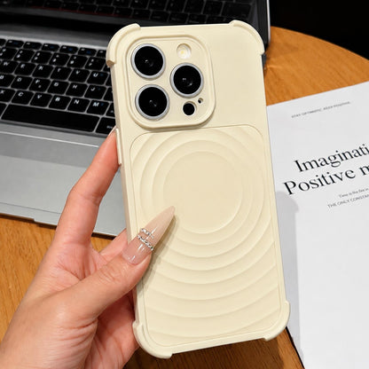 For iPhone 16 Pro Max Water Ripple Texture Magnetic Phone Case with Lens Film - Creamy Yellow - EDA009720512F