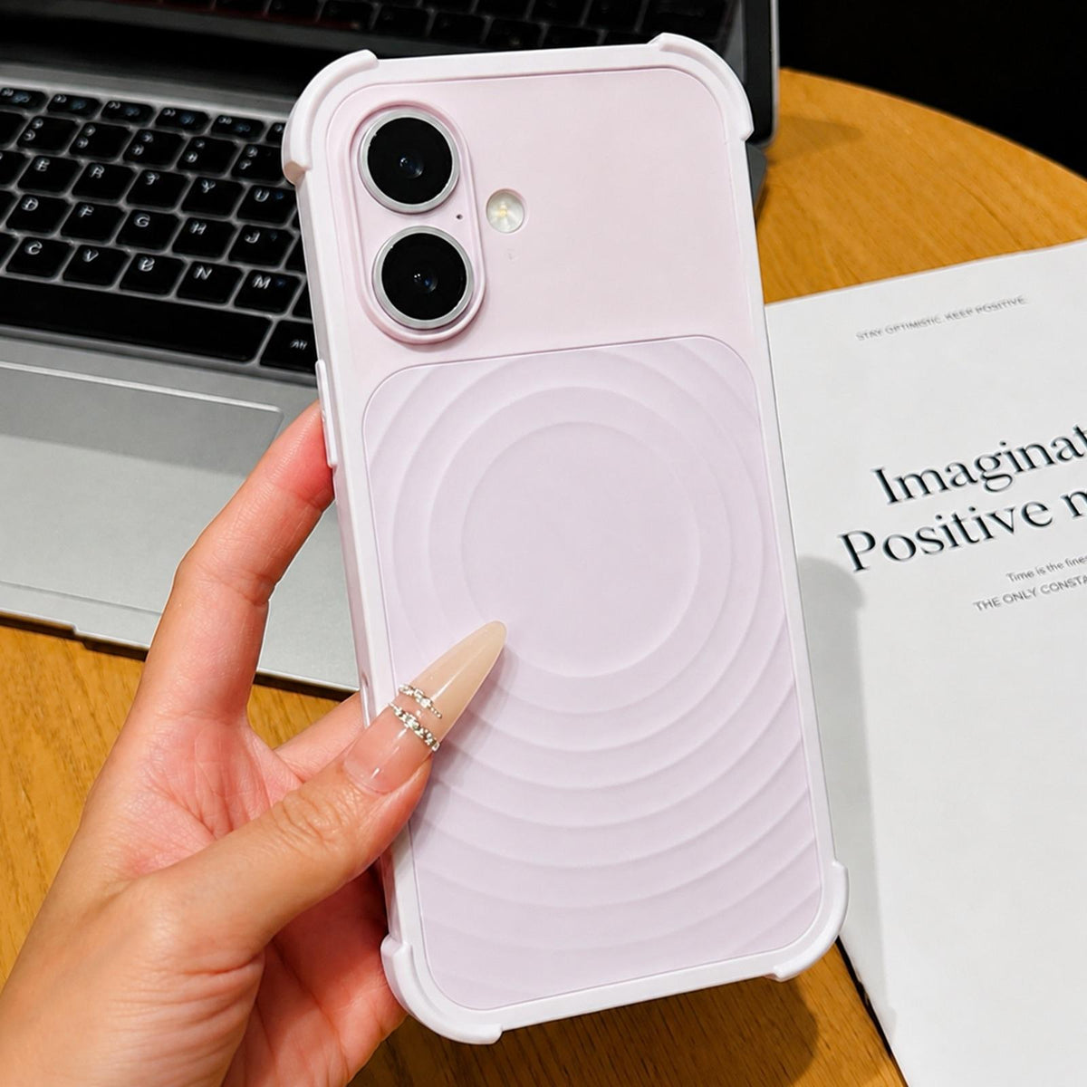For iPhone 17 Water Ripple Texture Magnetic Phone Case with Lens Film - Pink - EDA009720513C