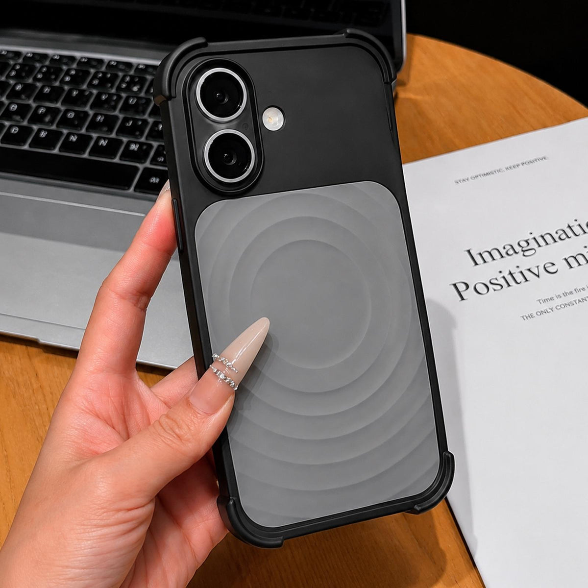 For iPhone 17 Water Ripple Texture Magnetic Phone Case with Lens Film - Black - EDA009720513D