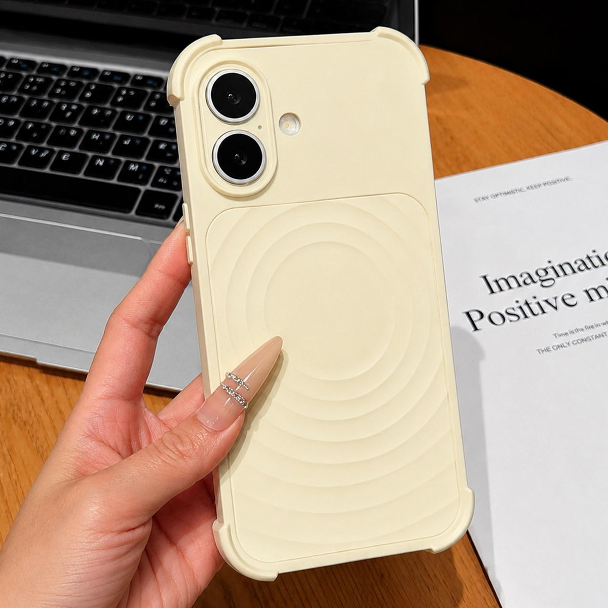 For iPhone 17 Water Ripple Texture Magnetic Phone Case with Lens Film - Creamy Yellow - EDA009720513F