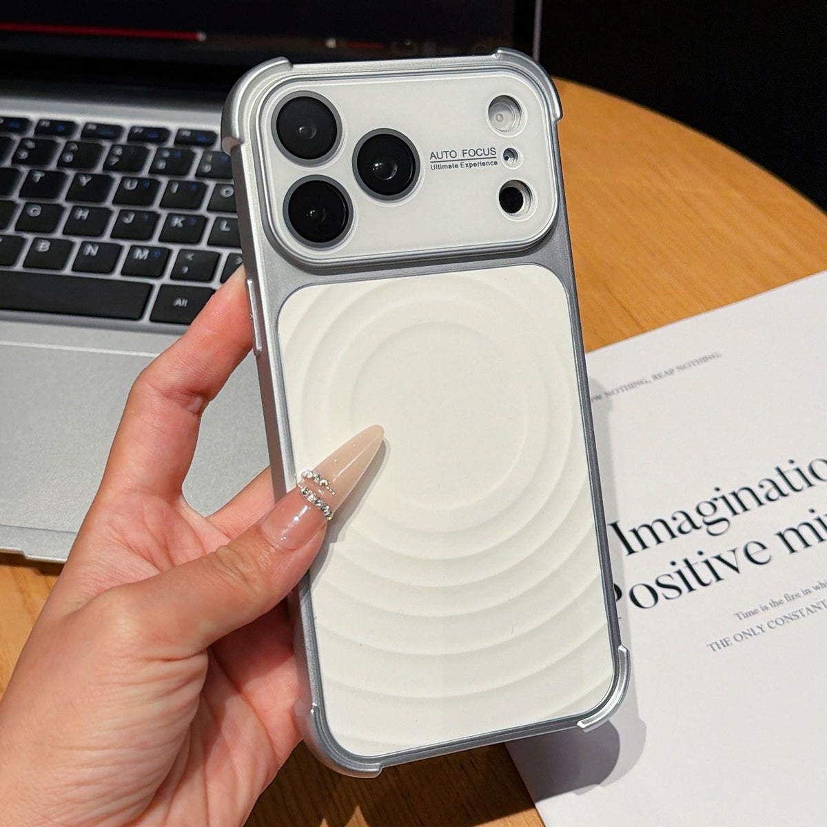 For iPhone 17 Pro Max Water Ripple Texture Magnetic Phone Case with Lens Film - White - EDA009720515A