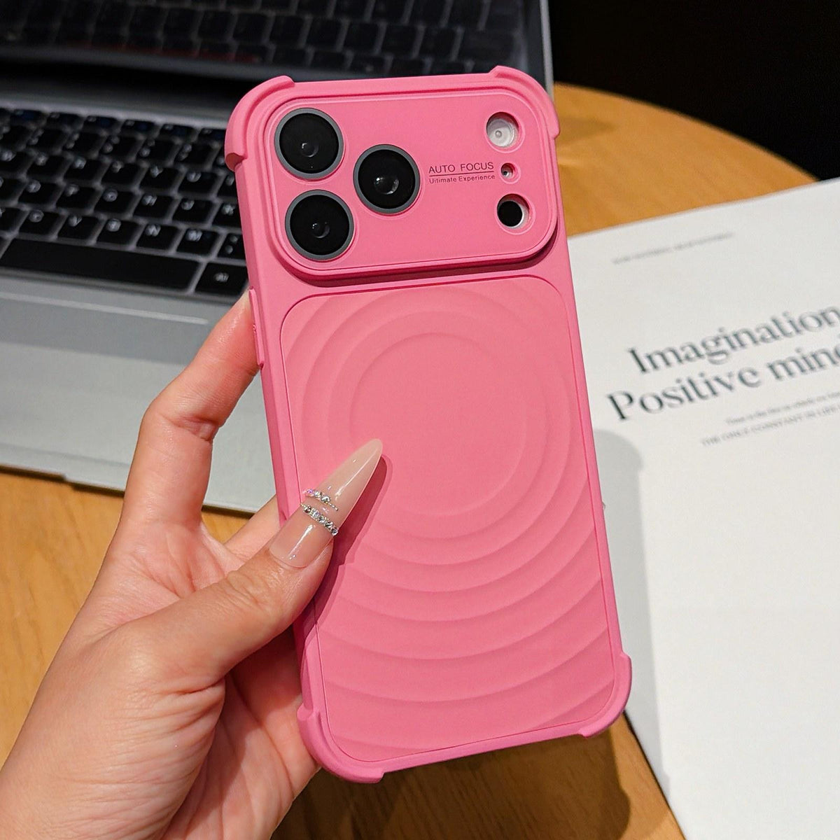For iPhone 17 Pro Max Water Ripple Texture Magnetic Phone Case with Lens Film - Rose Red - EDA009720515E