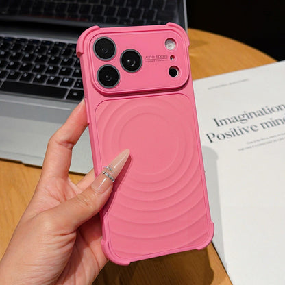 For iPhone 17 Pro Max Water Ripple Texture Magnetic Phone Case with Lens Film - Rose Red - EDA009720515E