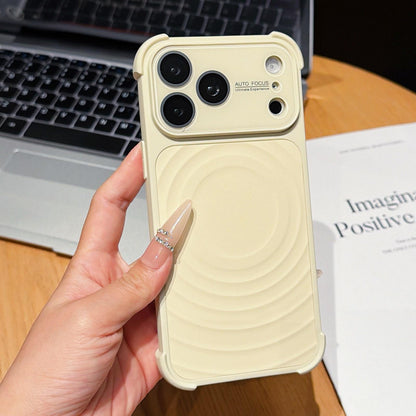 For iPhone 17 Pro Max Water Ripple Texture Magnetic Phone Case with Lens Film - Creamy Yellow - EDA009720515F
