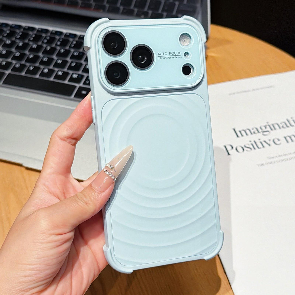 For iPhone 17 Pro Max Water Ripple Texture Magnetic Phone Case with Lens Film - Sky Blue - EDA009720515G