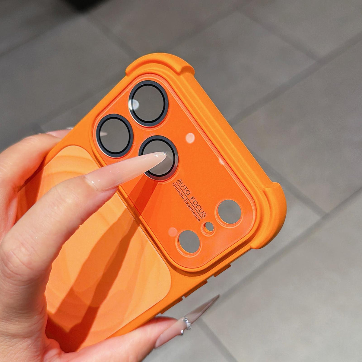 For iPhone 15 Pro Max Water Ripple Texture Magnetic Phone Case with Lens Film - Orange - EDA009720509B