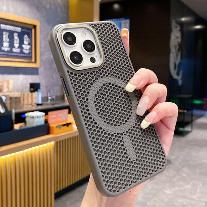 For iPhone 13 Pro Max Skin Feel Honeycomb Cooling Magnetic Phone Case - Grey - EDA009720808F
