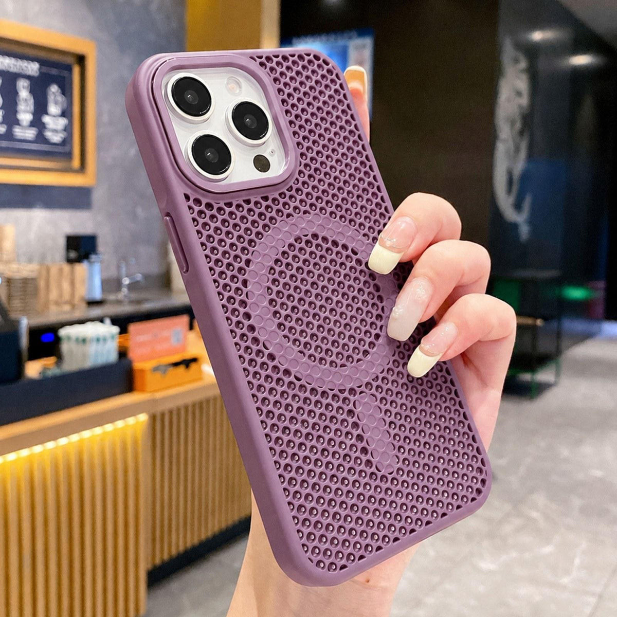 For iPhone 13 Pro Max Skin Feel Honeycomb Cooling Magnetic Phone Case - Light Purple - EDA009720808G