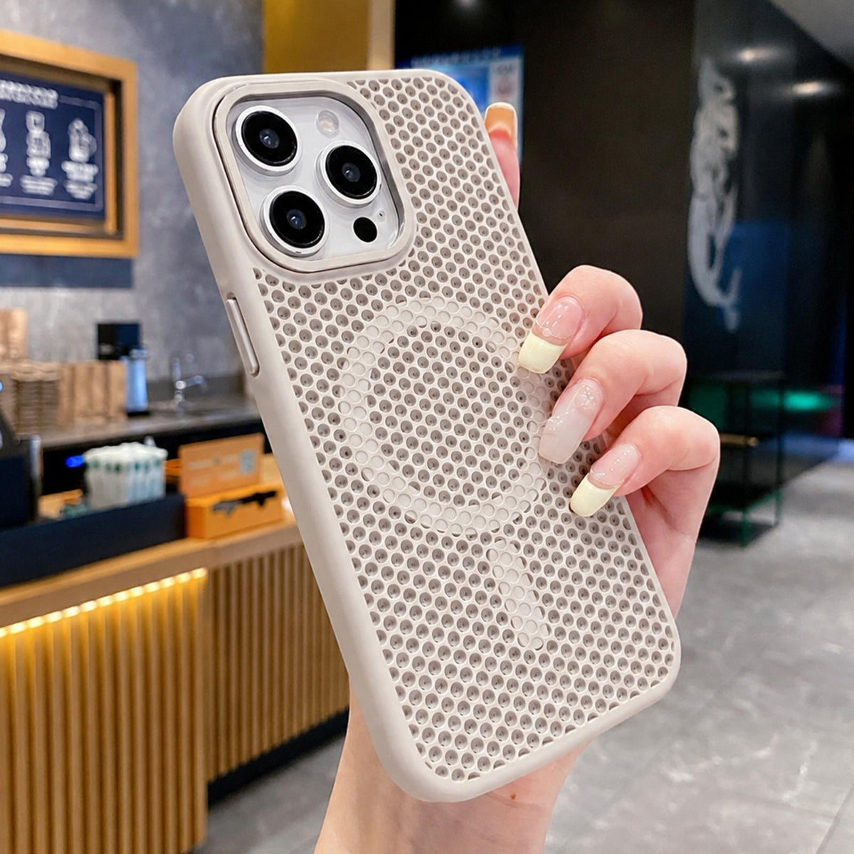 For iPhone 14 Pro Skin Feel Honeycomb Cooling Magnetic Phone Case - White - EDA009720811A