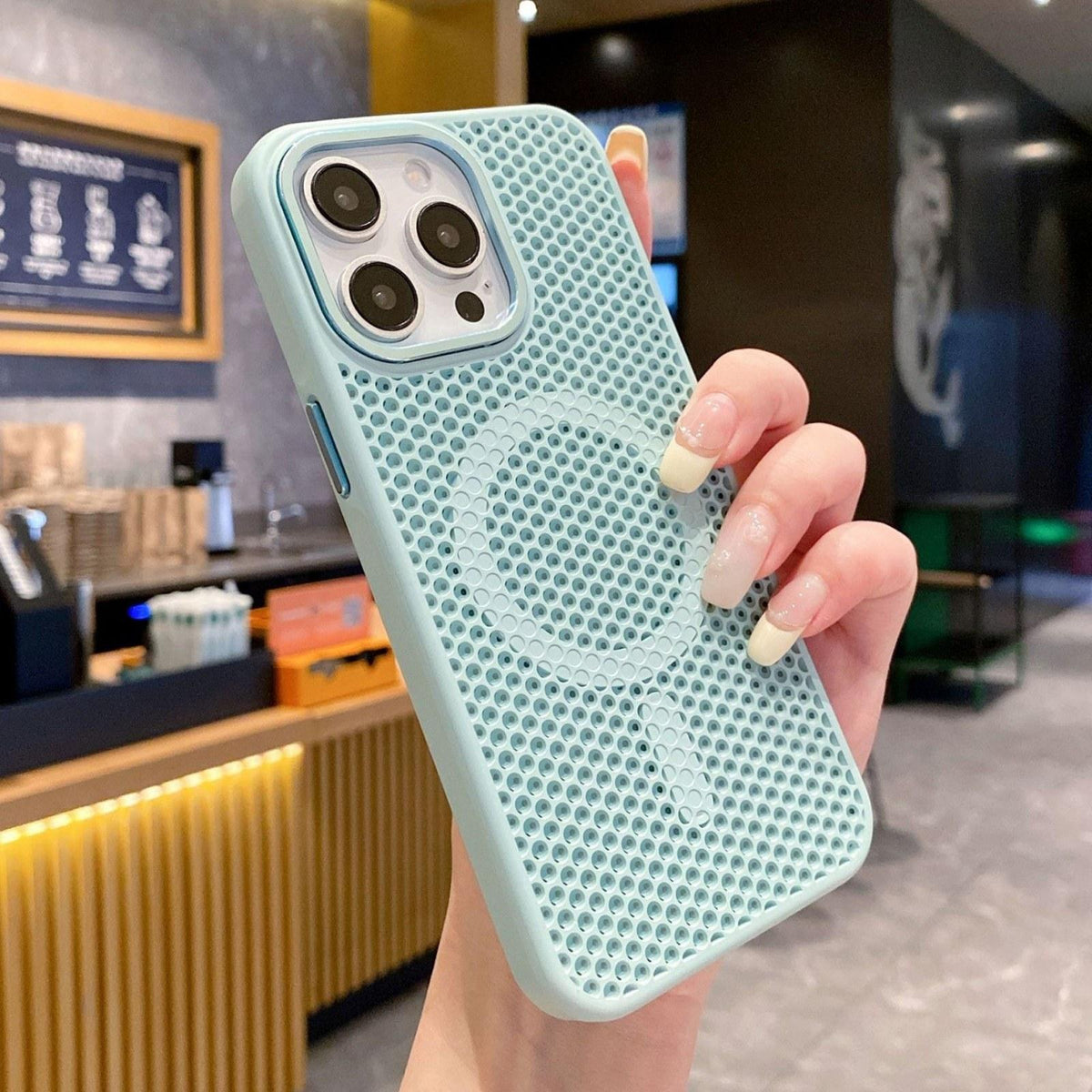 For iPhone 14 Pro Skin Feel Honeycomb Cooling Magnetic Phone Case - Mint Green - EDA009720811B