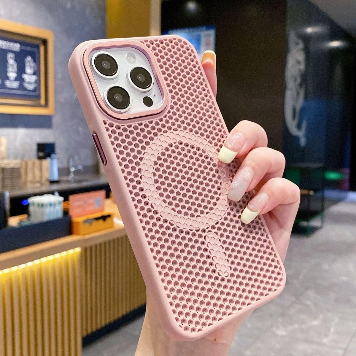 For iPhone 14 Pro Skin Feel Honeycomb Cooling Magnetic Phone Case - Pink - EDA009720811D