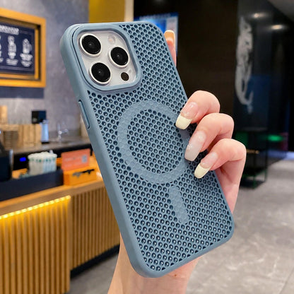 For iPhone 14 Pro Skin Feel Honeycomb Cooling Magnetic Phone Case - Sierra Blue - EDA009720811K