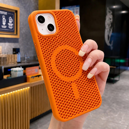 For iPhone 15 Skin Feel Honeycomb Cooling Magnetic Phone Case - Orange - EDA009720813C