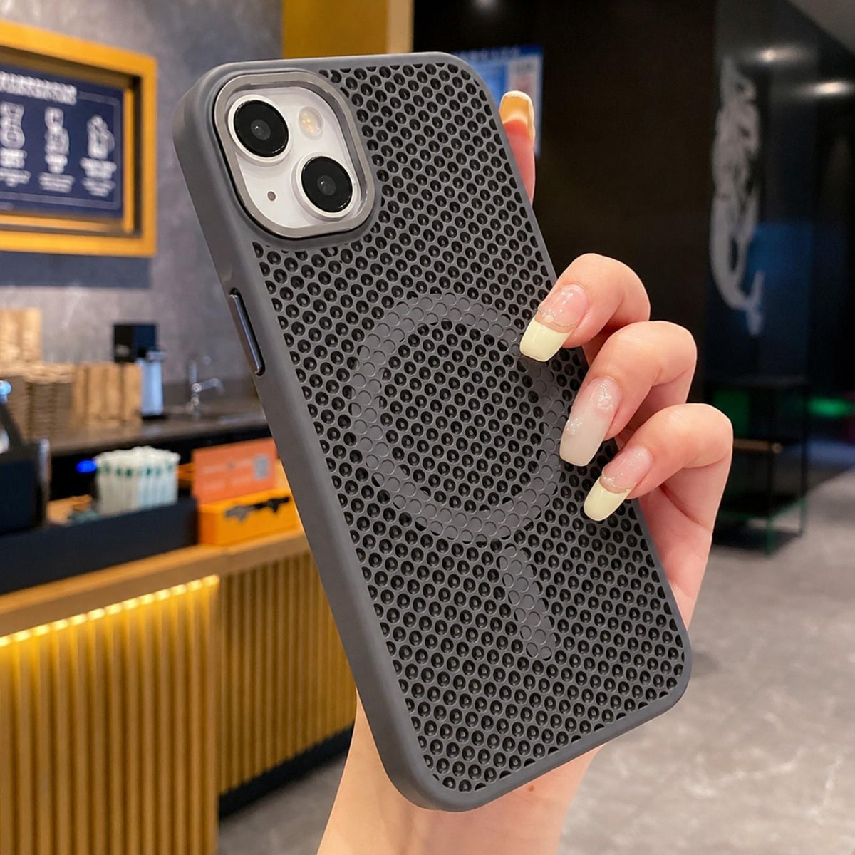 For iPhone 15 Skin Feel Honeycomb Cooling Magnetic Phone Case - Grey - EDA009720813F