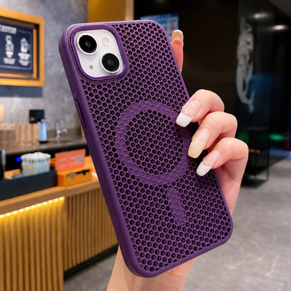 For iPhone 15 Skin Feel Honeycomb Cooling Magnetic Phone Case - Dark Purple - EDA009720813J