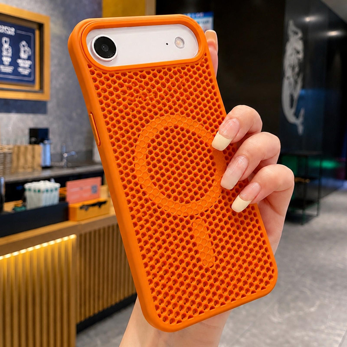 For iPhone Air Skin Feel Honeycomb Cooling Magnetic Phone Case - Orange - EDA009720823C
