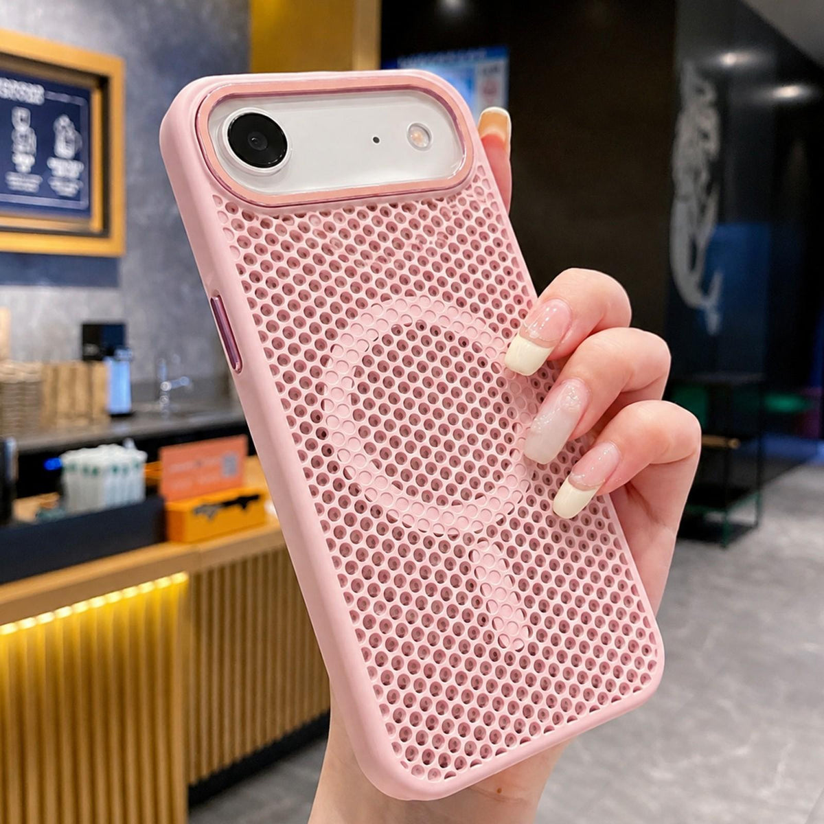 For iPhone Air Skin Feel Honeycomb Cooling Magnetic Phone Case - Pink - EDA009720823D