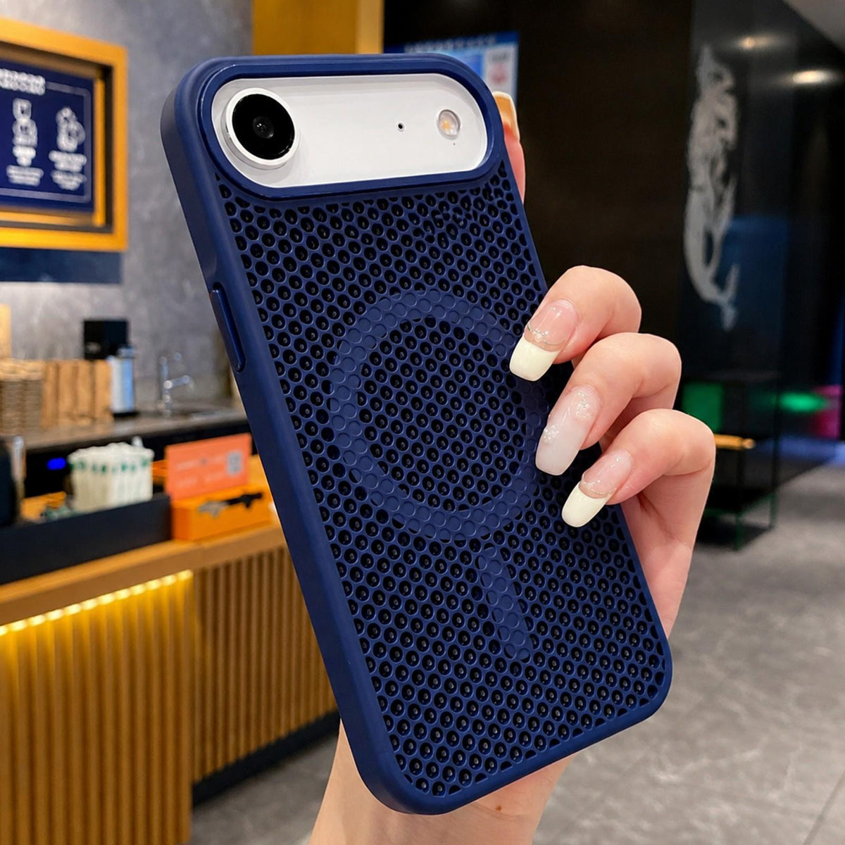 For iPhone Air Skin Feel Honeycomb Cooling Magnetic Phone Case - Dark Blue - EDA009720823I