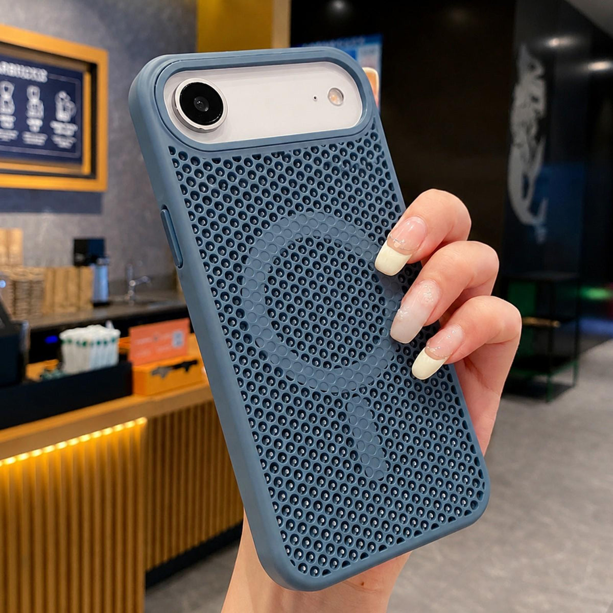 For iPhone Air Skin Feel Honeycomb Cooling Magnetic Phone Case - Sierra Blue - EDA009720823K