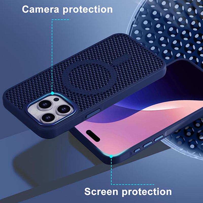 For iPhone 15 Skin Feel Honeycomb Cooling Magnetic Phone Case - Orange - EDA009720813C