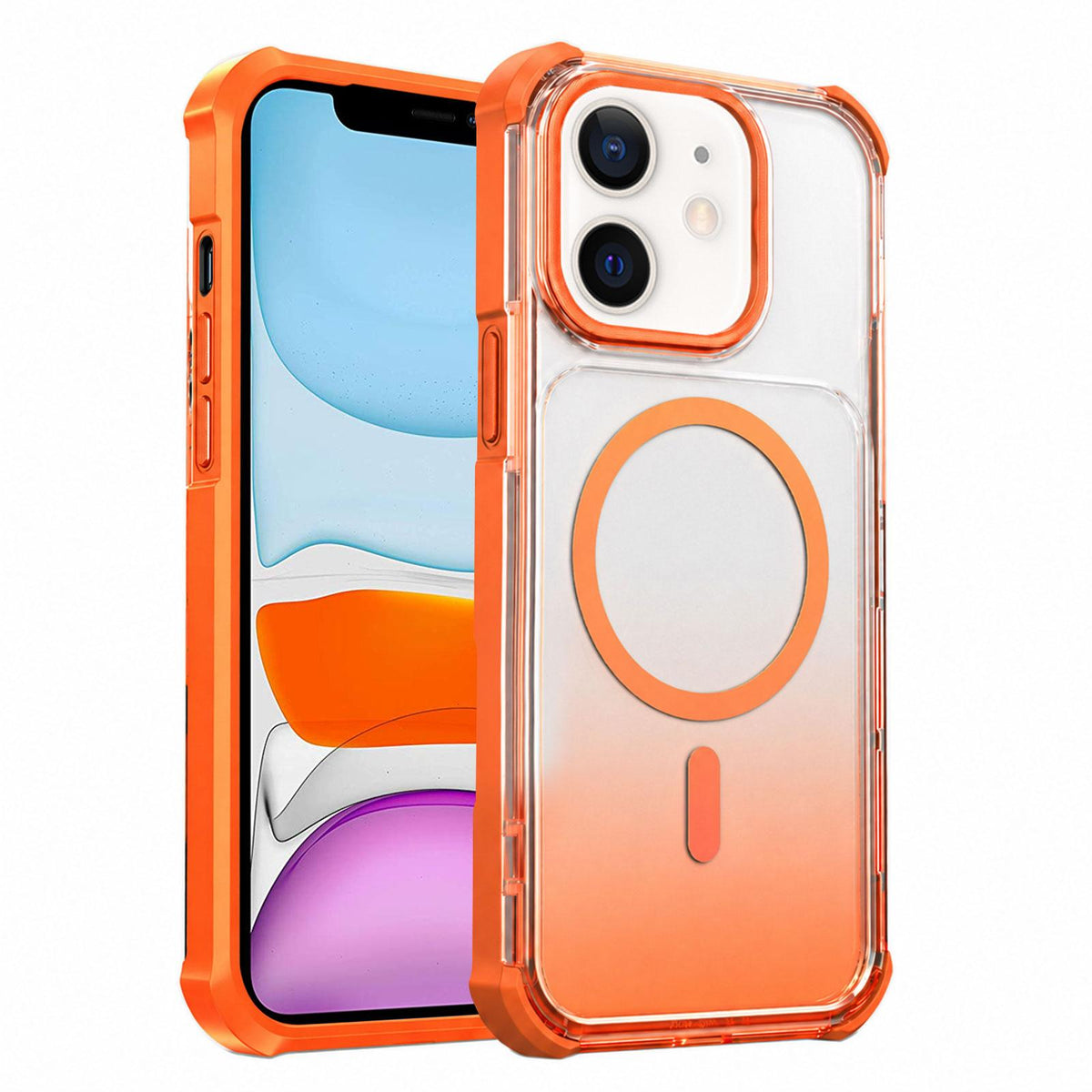 For iPhone 11 Transparent Gradient Magnetic Phone Case - Orange - EDA009721101A