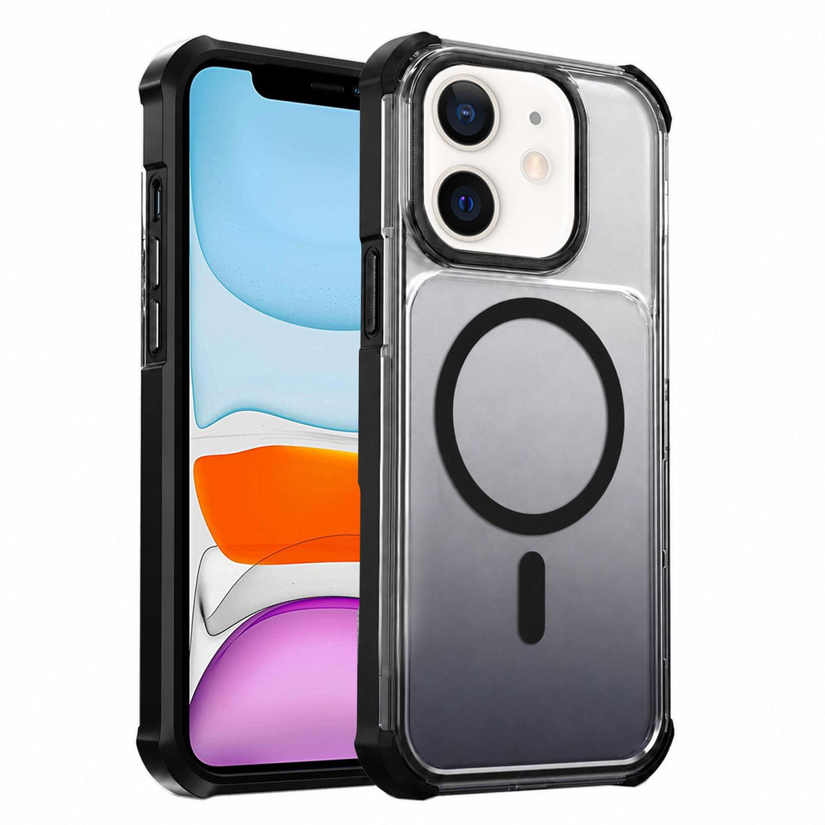 For iPhone 11 Transparent Gradient Magnetic Phone Case - Black - EDA009721101B
