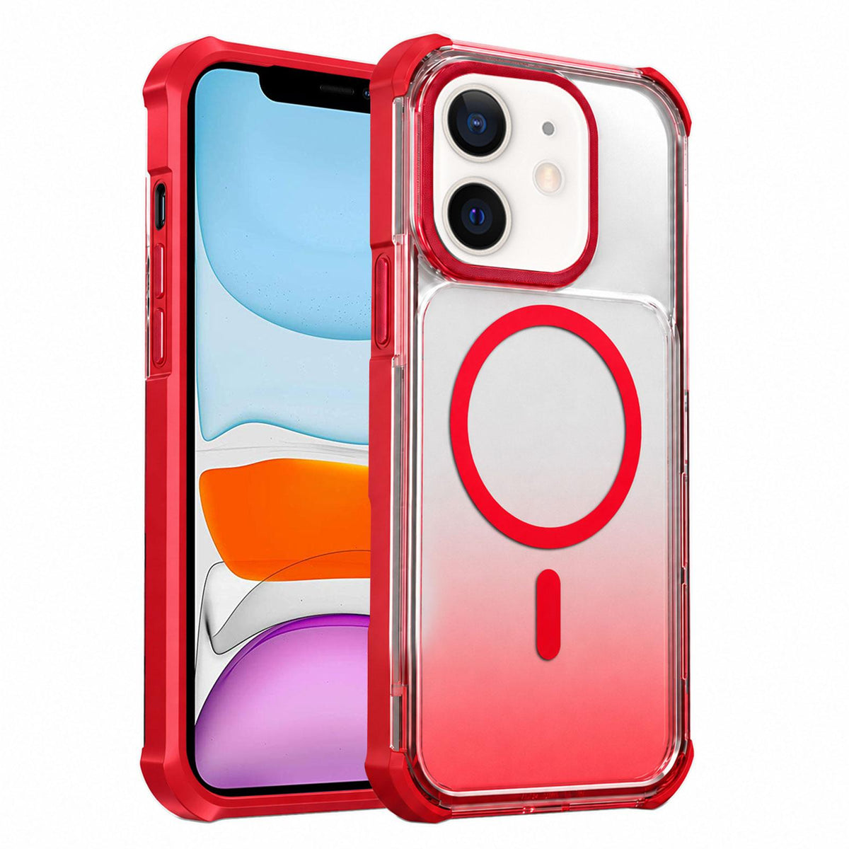 For iPhone 11 Transparent Gradient Magnetic Phone Case - Red - EDA009721101C