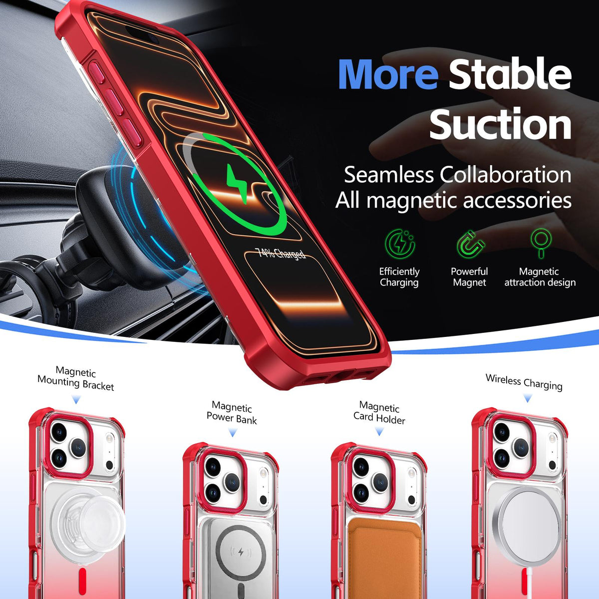 For iPhone 11 Transparent Gradient Magnetic Phone Case - Red - EDA009721101C