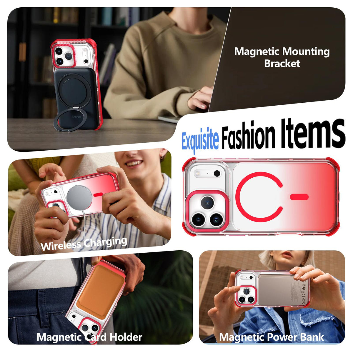 For iPhone 11 Transparent Gradient Magnetic Phone Case - Red - EDA009721101C