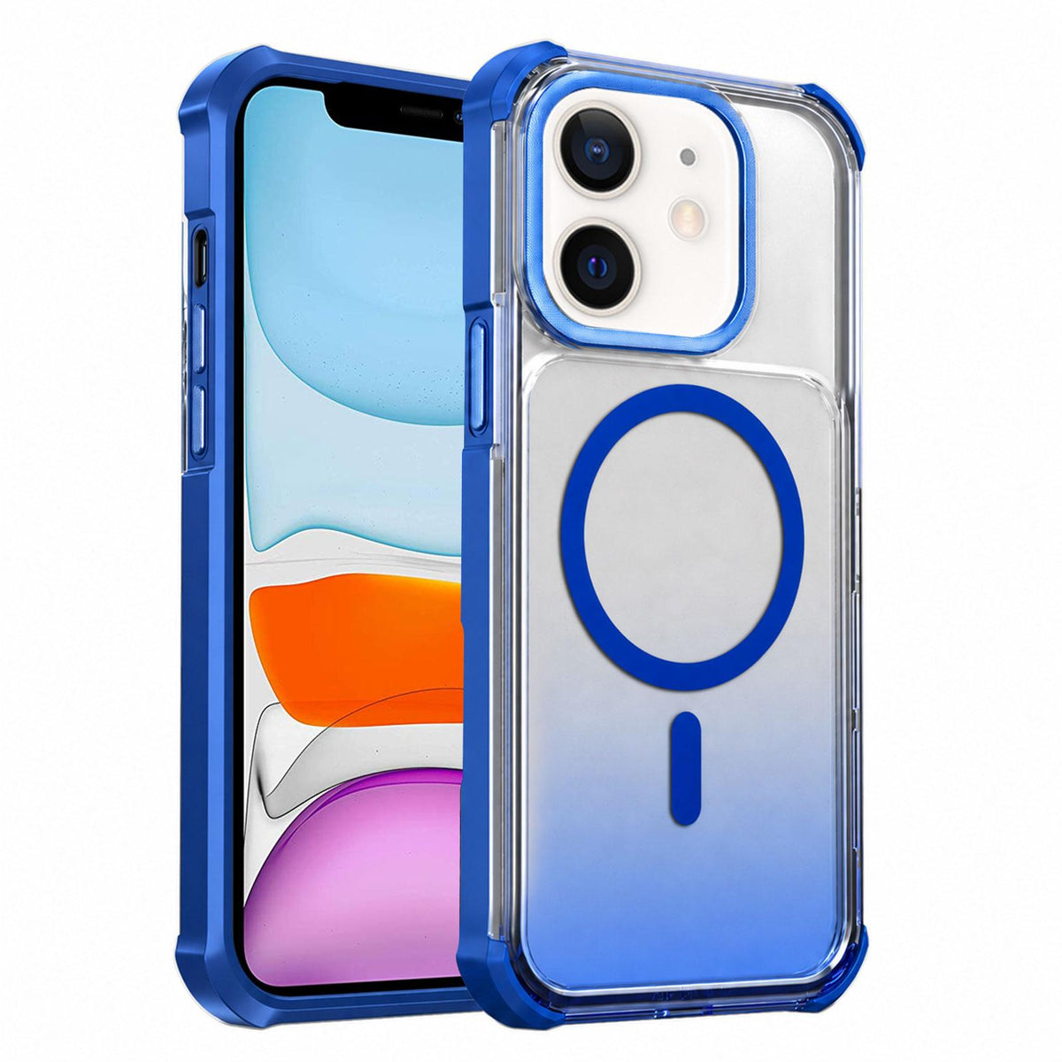 For iPhone 11 Transparent Gradient Magnetic Phone Case - Blue - EDA009721101E
