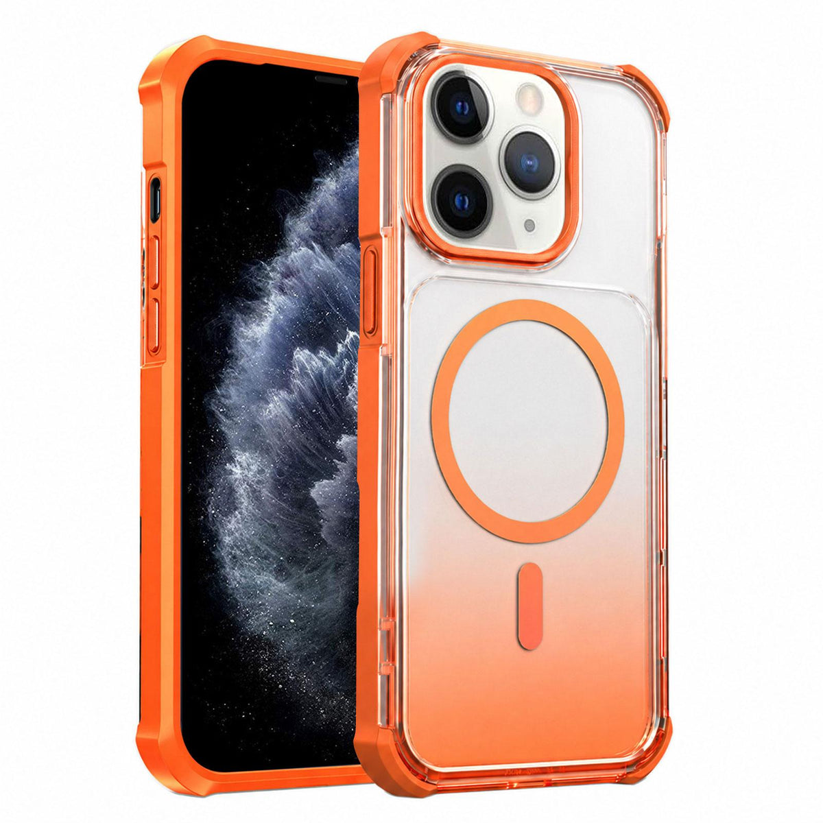 For iPhone 11 Pro Max Transparent Gradient Magnetic Phone Case - Orange - EDA009721102A