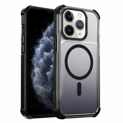 For iPhone 11 Pro Max Transparent Gradient Magnetic Phone Case - Black - EDA009721102B