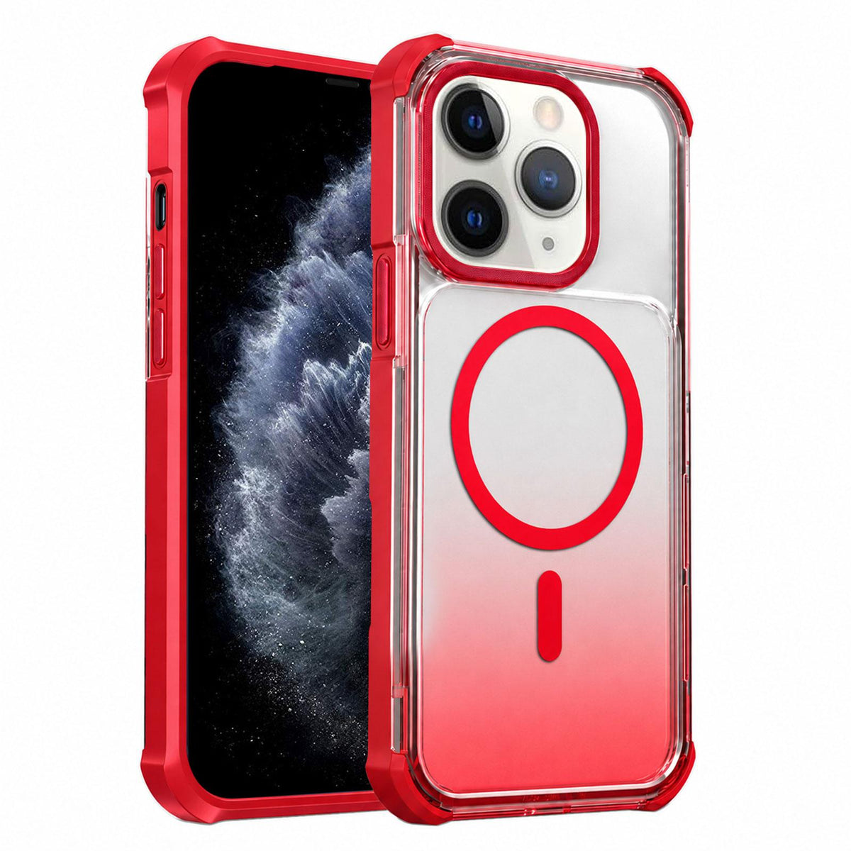 For iPhone 11 Pro Max Transparent Gradient Magnetic Phone Case - Red - EDA009721102C