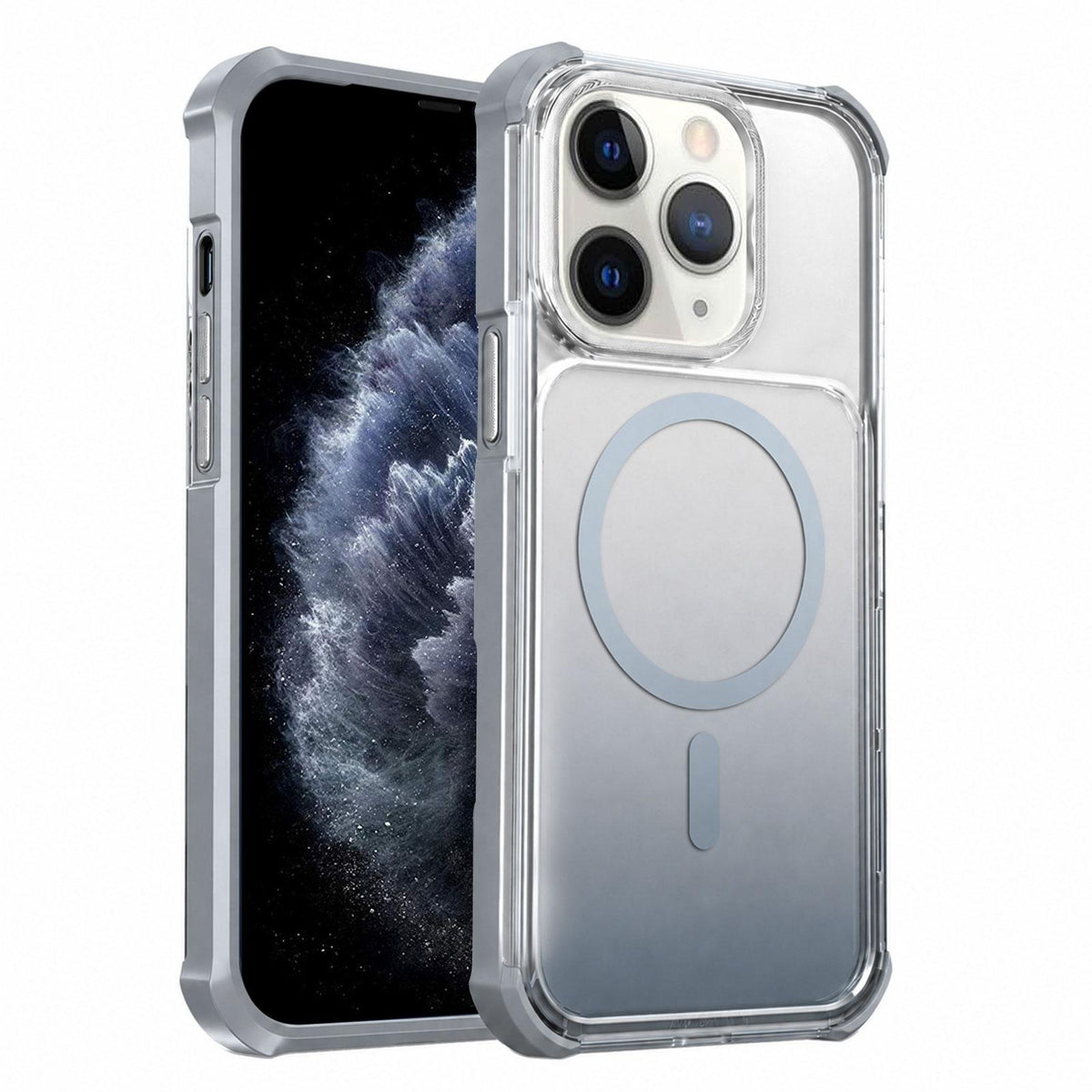For iPhone 11 Pro Max Transparent Gradient Magnetic Phone Case - Grey - EDA009721102D