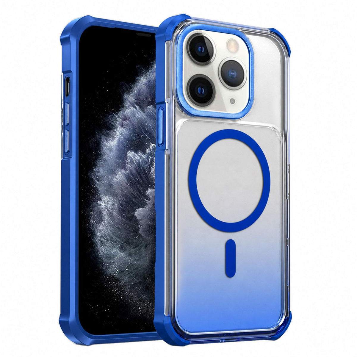 For iPhone 11 Pro Max Transparent Gradient Magnetic Phone Case - Blue - EDA009721102E