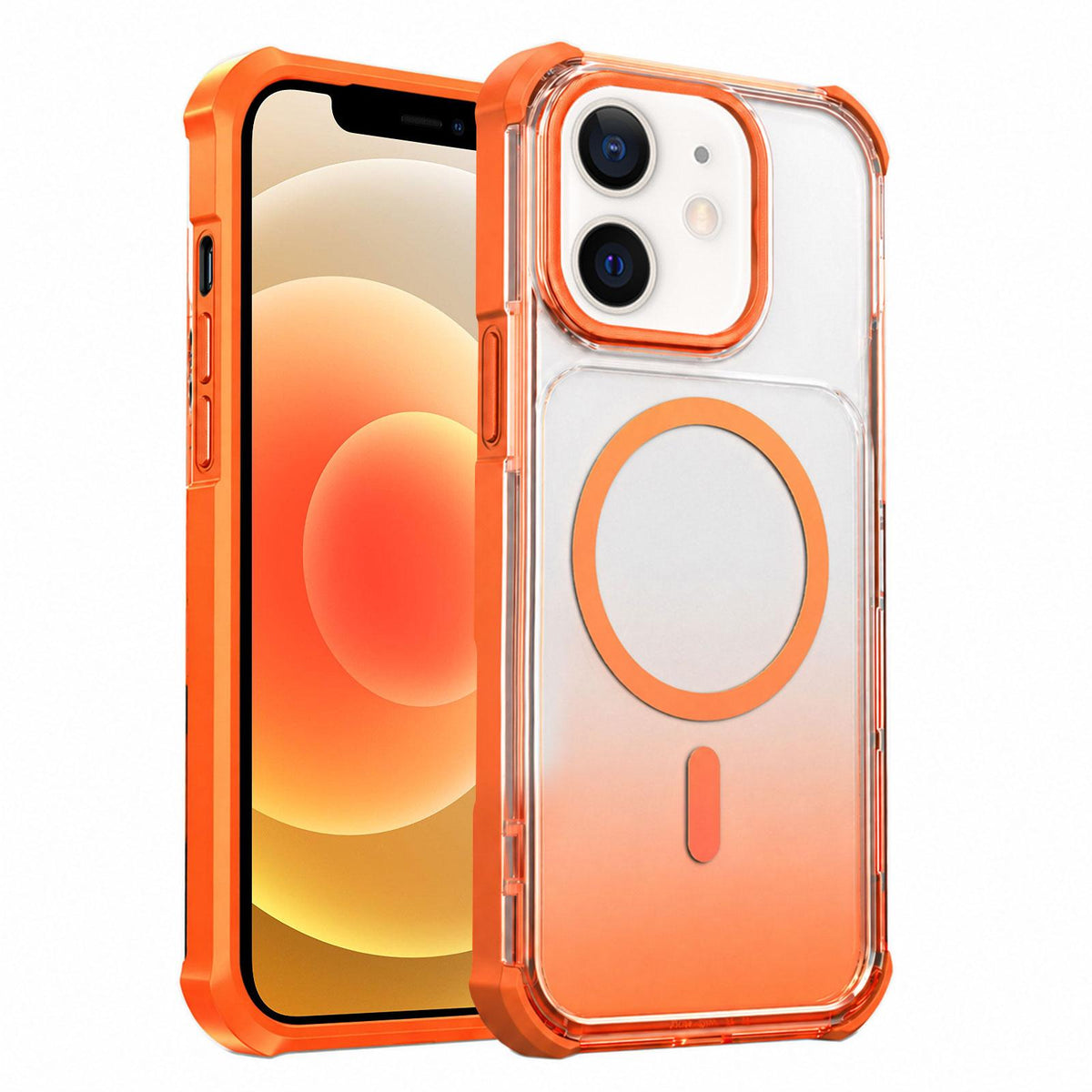 For iPhone 12 Transparent Gradient Magnetic Phone Case - Orange - EDA009721103A