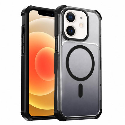 For iPhone 12 Transparent Gradient Magnetic Phone Case - Black - EDA009721103B