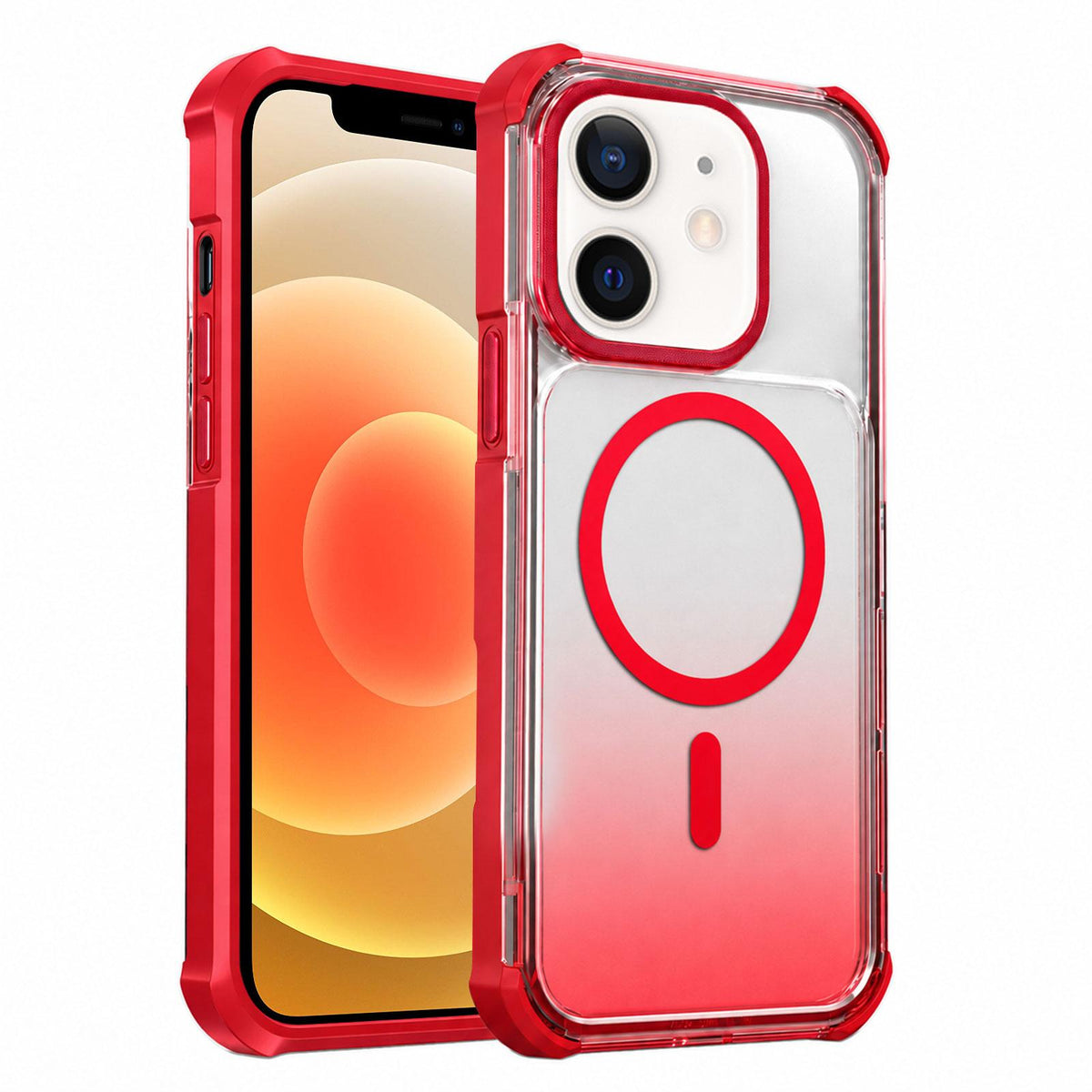 For iPhone 12 Transparent Gradient Magnetic Phone Case - Red - EDA009721103C