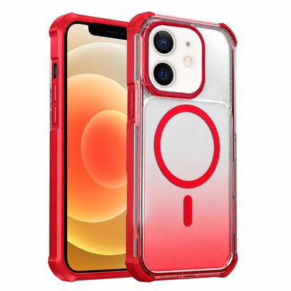 For iPhone 12 Transparent Gradient Magnetic Phone Case - Red - EDA009721103C