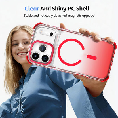 For iPhone 12 Transparent Gradient Magnetic Phone Case - Red - EDA009721103C