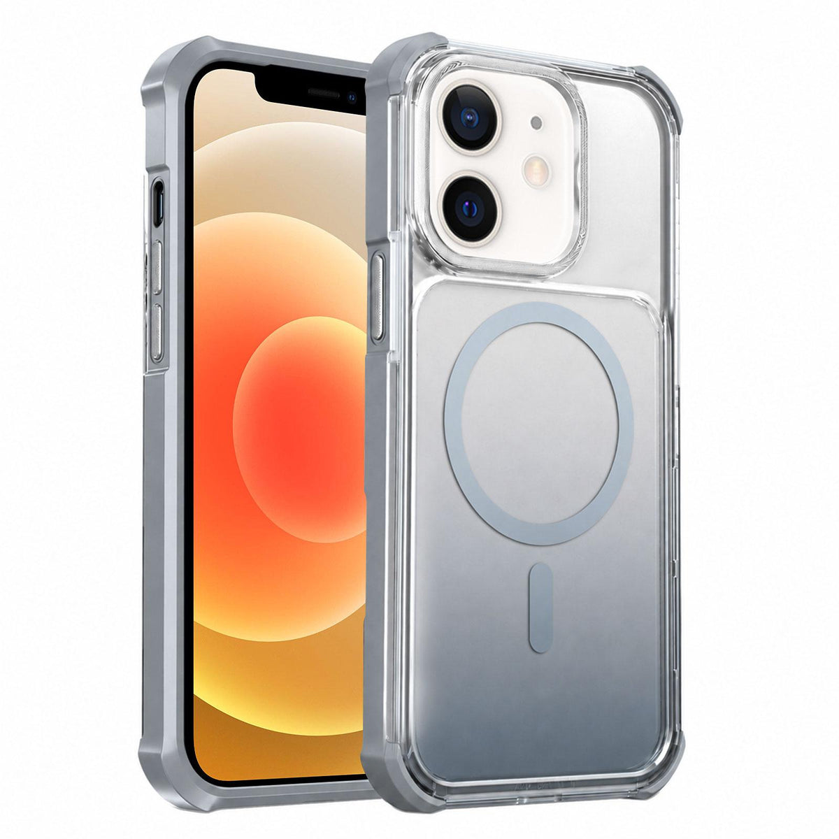 For iPhone 12 Transparent Gradient Magnetic Phone Case - Grey - EDA009721103D