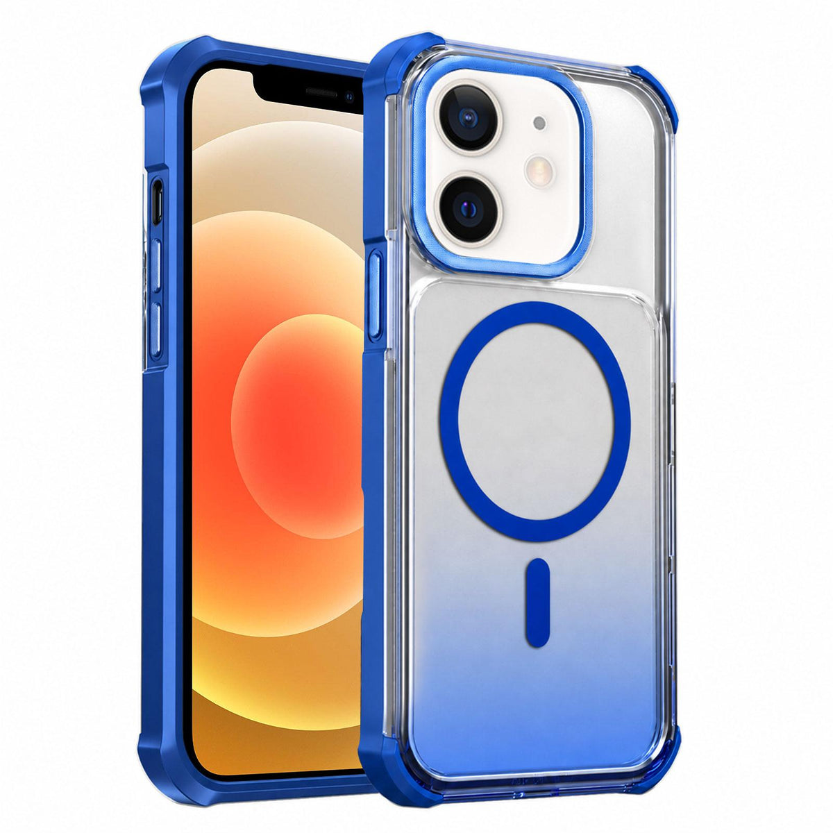 For iPhone 12 Transparent Gradient Magnetic Phone Case - Blue - EDA009721103E