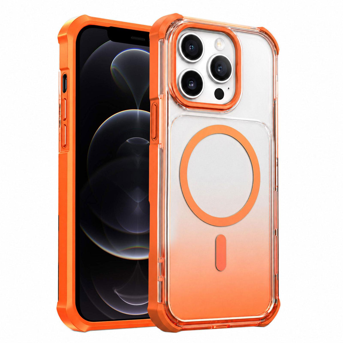 For iPhone 12 Pro Transparent Gradient Magnetic Phone Case - Orange - EDA009721104A