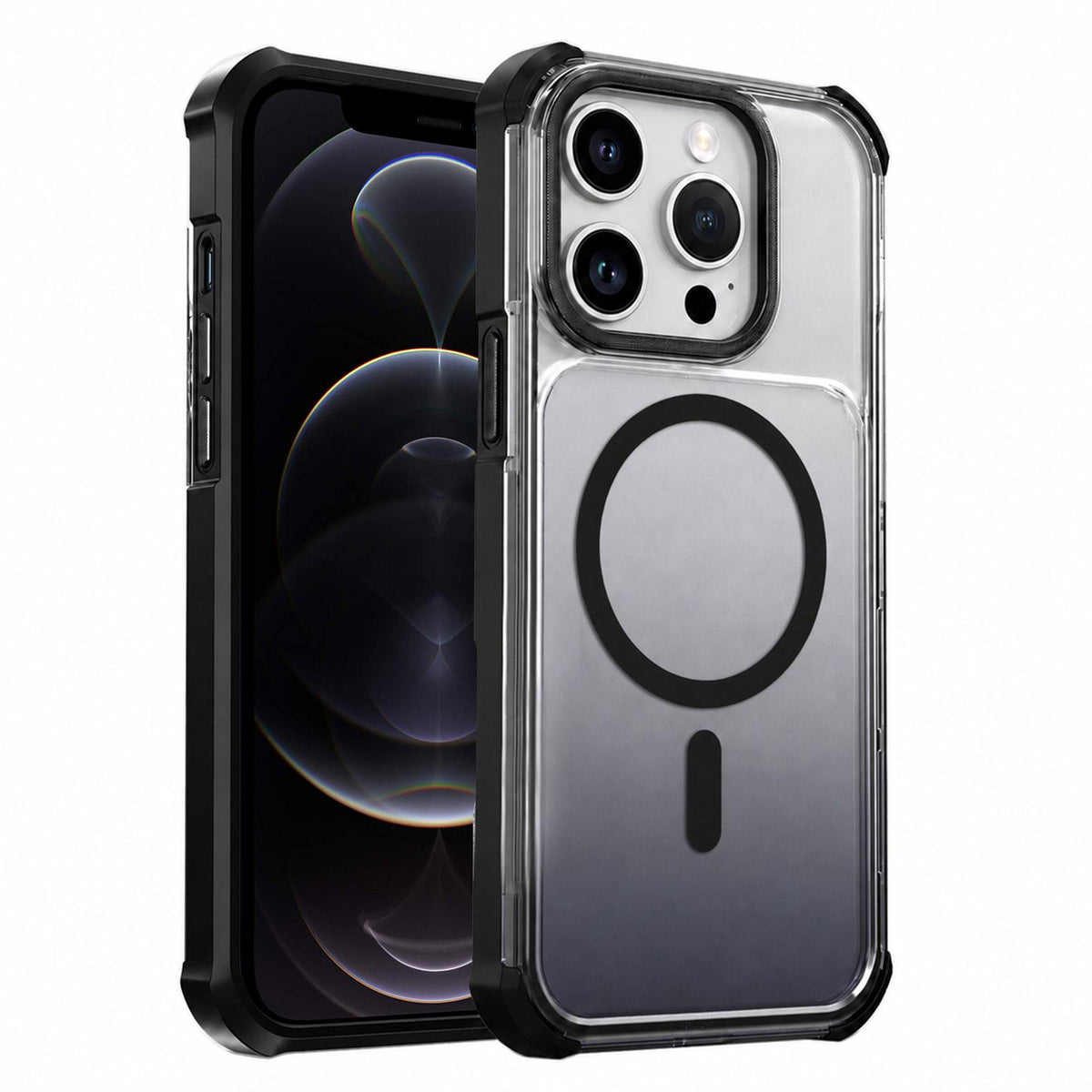 For iPhone 12 Pro Max Transparent Gradient Magnetic Phone Case - Black - EDA009721105B