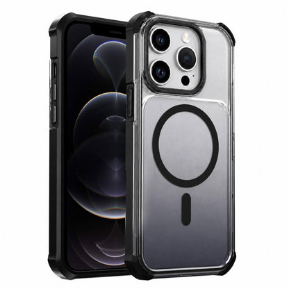 For iPhone 12 Pro Max Transparent Gradient Magnetic Phone Case - Black - EDA009721105B