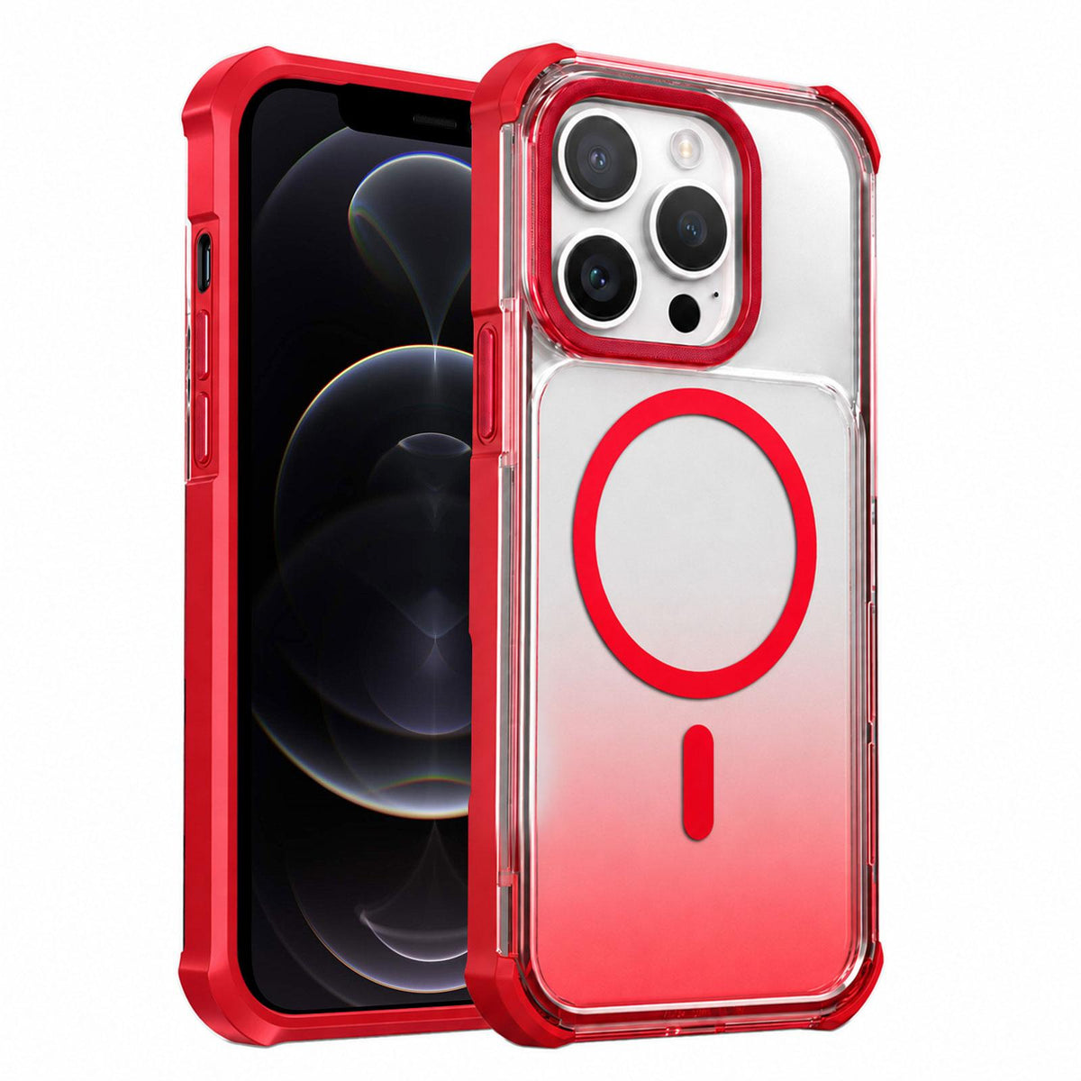 For iPhone 12 Pro Max Transparent Gradient Magnetic Phone Case - Red - EDA009721105C