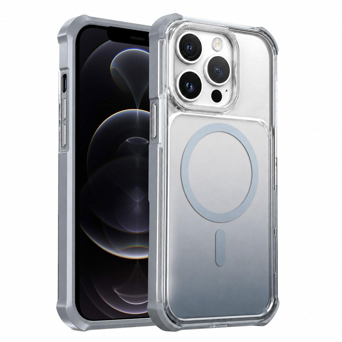 For iPhone 12 Pro Max Transparent Gradient Magnetic Phone Case - Grey - EDA009721105D