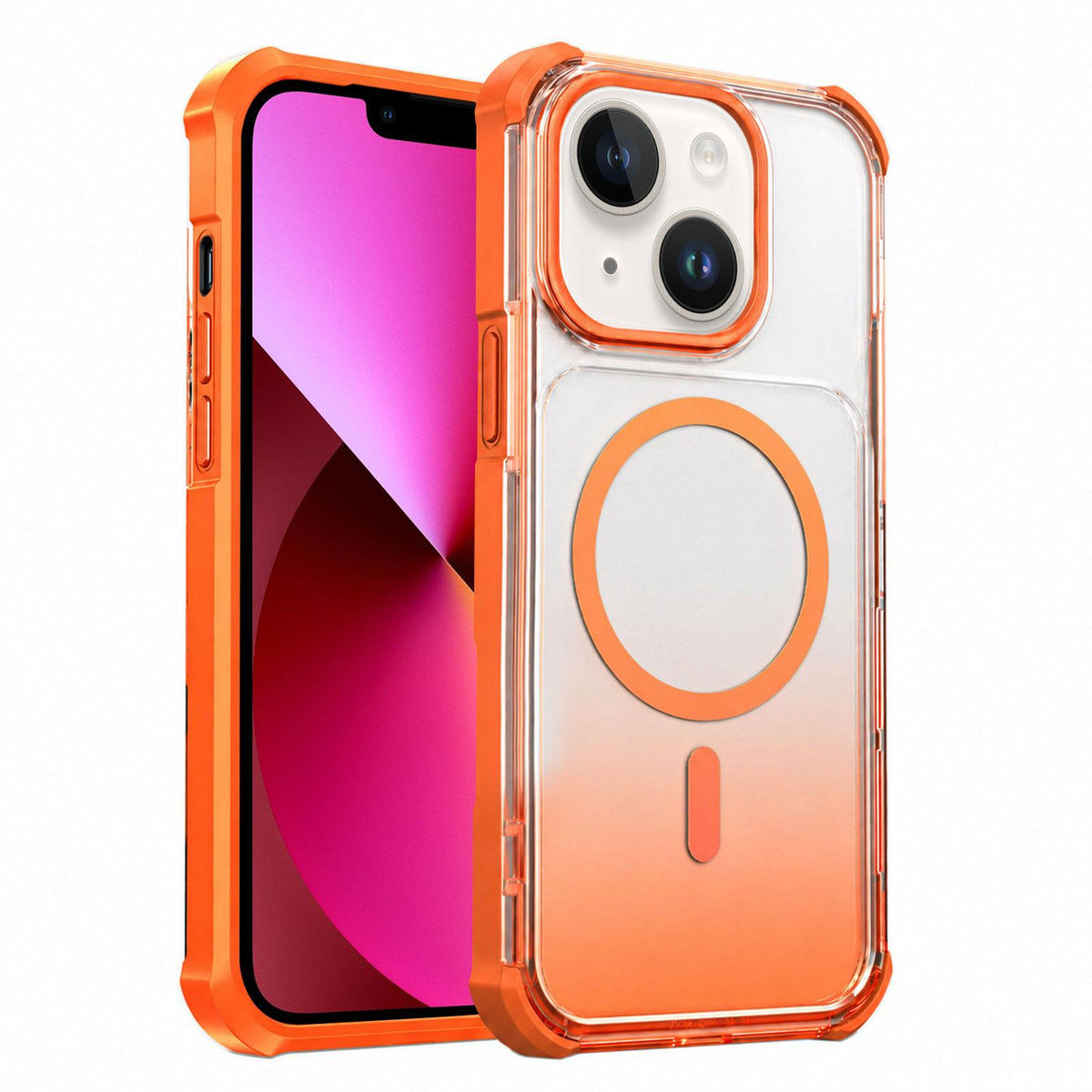 For iPhone 13 Transparent Gradient Magnetic Phone Case - Orange - EDA009721106A