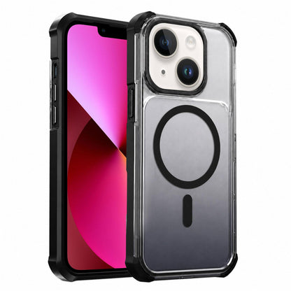 For iPhone 13 Transparent Gradient Magnetic Phone Case - Black - EDA009721106B