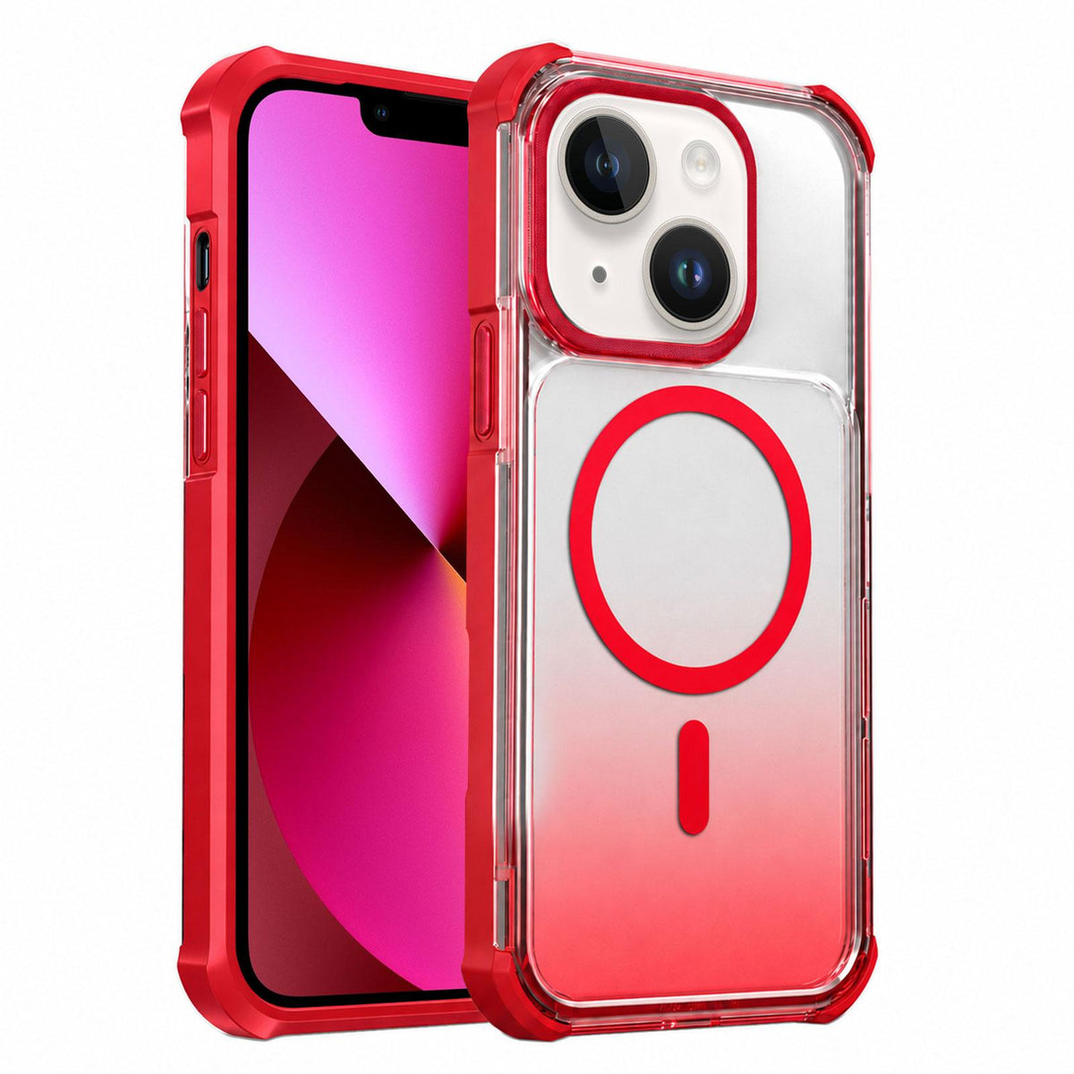 For iPhone 13 Transparent Gradient Magnetic Phone Case - Red - EDA009721106C